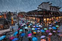 雪夜观灯伞影游