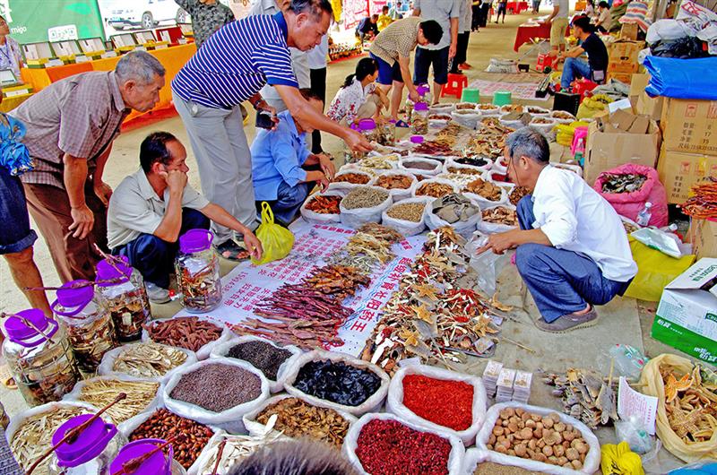 作品名称 药市 作品描述 每年农历5月初5日是靖西传统的端午药市