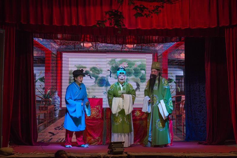 作品描述: 戏班在双桂村的大樟树底下搭台演出黄梅戏《苦菜花》剧中