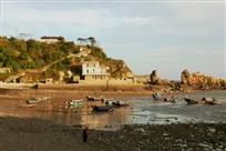 东岙渔村码头夕阳西下照晖