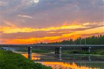 夕照古黄河大桥